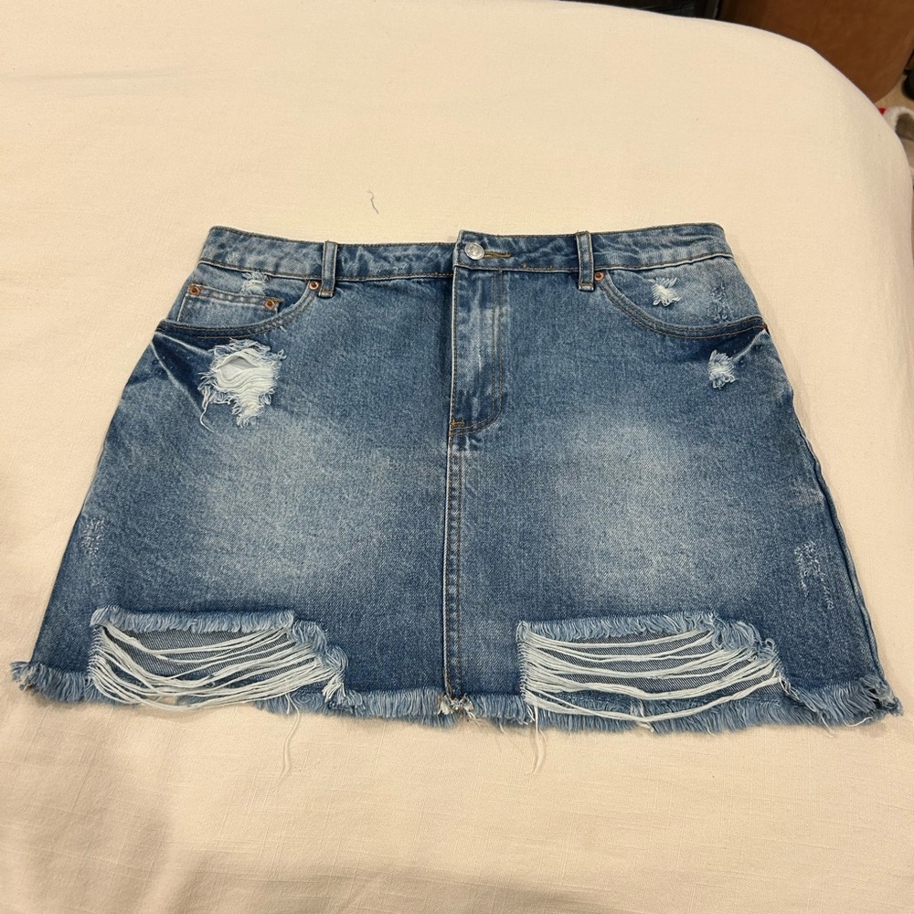 Distressed Blue Denim Mini Skirt (NWT)